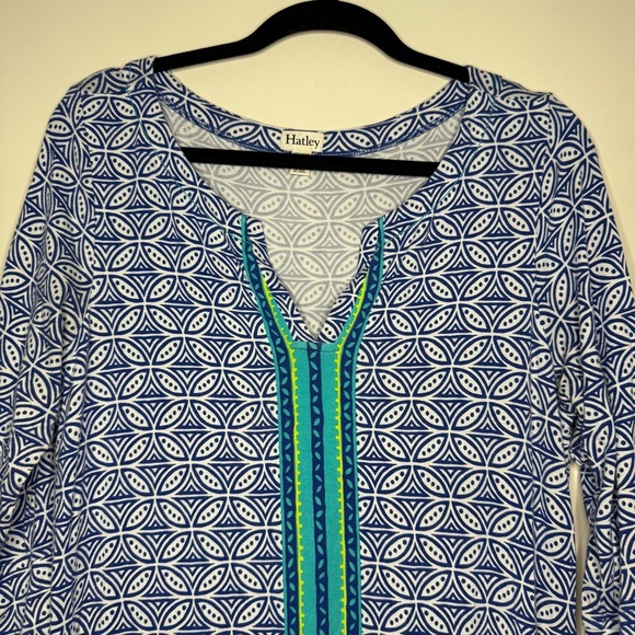 HATLEY Comfy Flowy 3/4 Sleeve Blue Printed Loungewear Nightgown Pajama Top - Picture 3 of 9